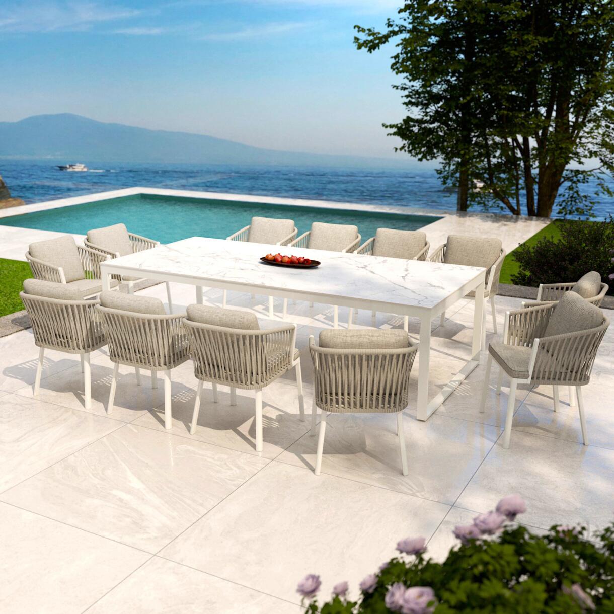 Tavolo da giardino 12 posti Alluminio/Ceramica Kore (260 x 120 cm) - Bianco/Bianco effetto marmo 1