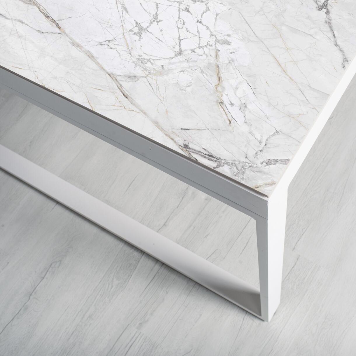 Tuintafel 12 zitplaatsen Aluminium/Keramiek Kore (260 x 120 cm) - Wit/gemarmerd wit 6