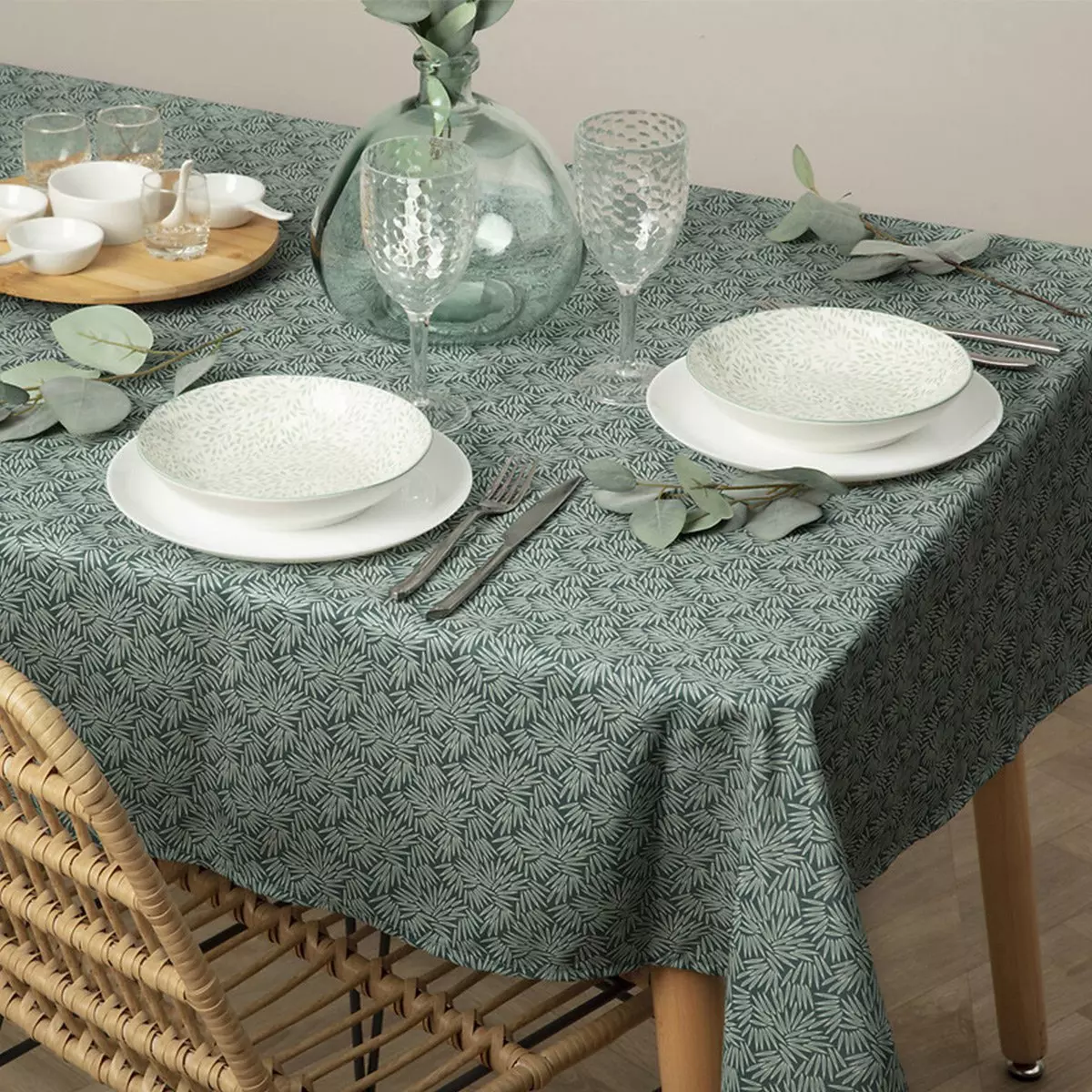 Mantel rectangular anti manchas (L300 cm) Thais Verde 1