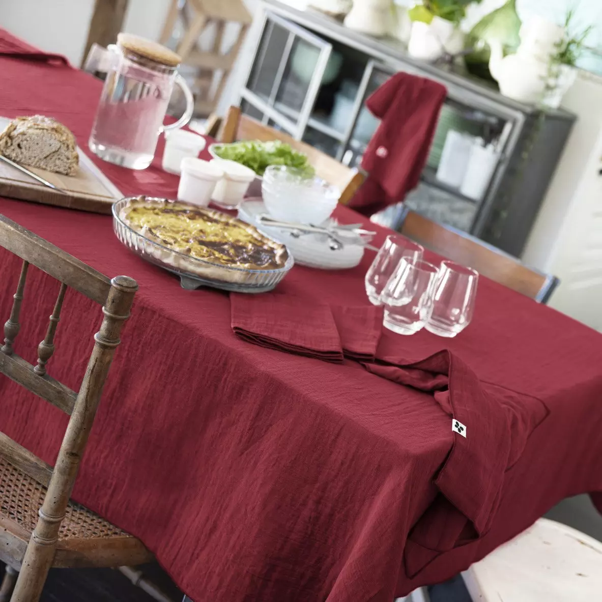 Nappe rectangulaire gaze de coton (L350 cm) Gaïa Lie de vin 1