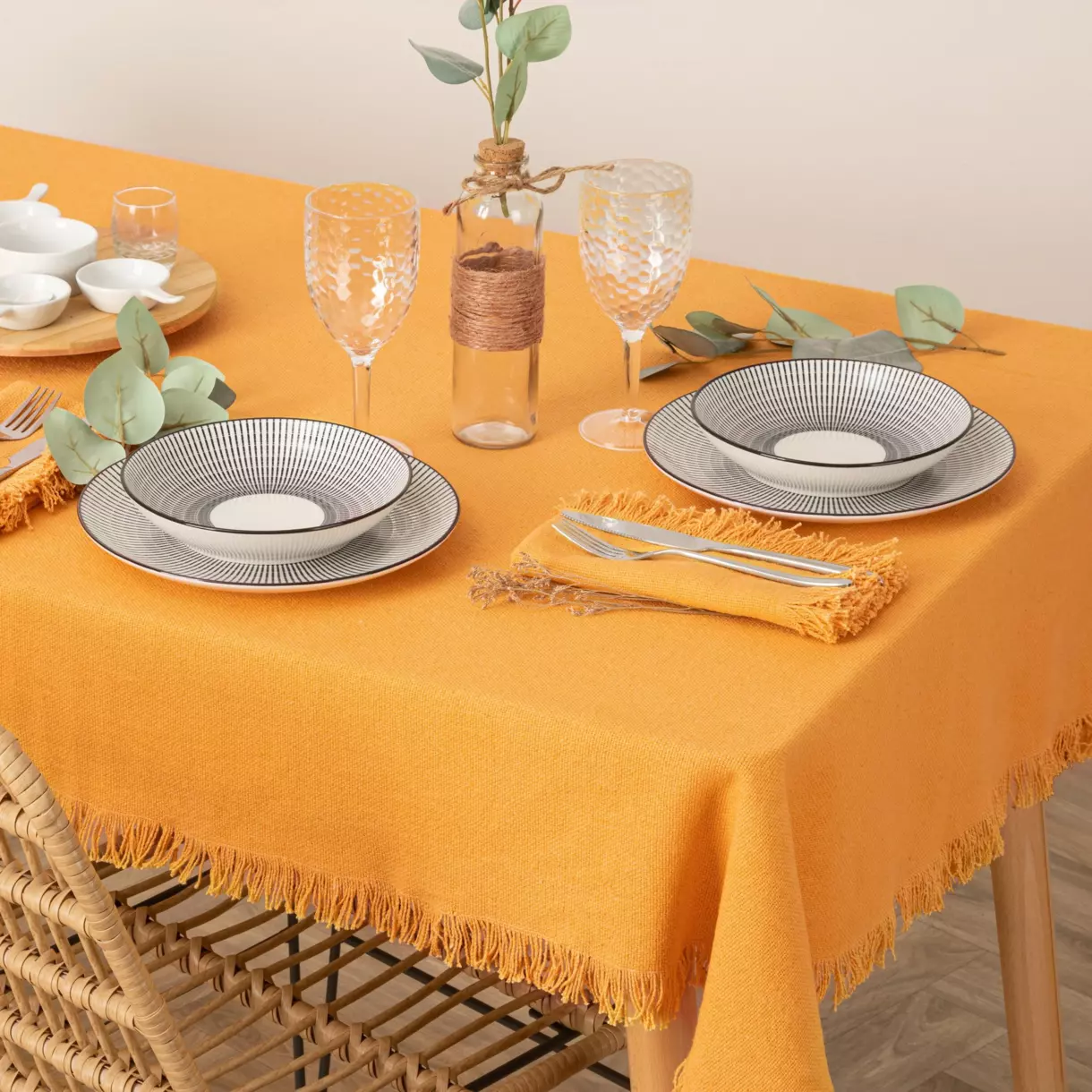 Nappe rectangulaire coton (L250 cm) Maha Jaune ocre 1