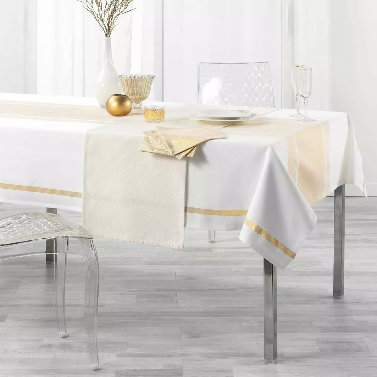 Mantel rectangular algodón (L240 cm) Elegancia Dorado 1