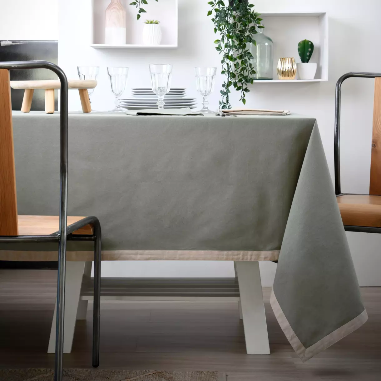 Nappe rectangulaire (L200 cm) Duo Vert kaki 1