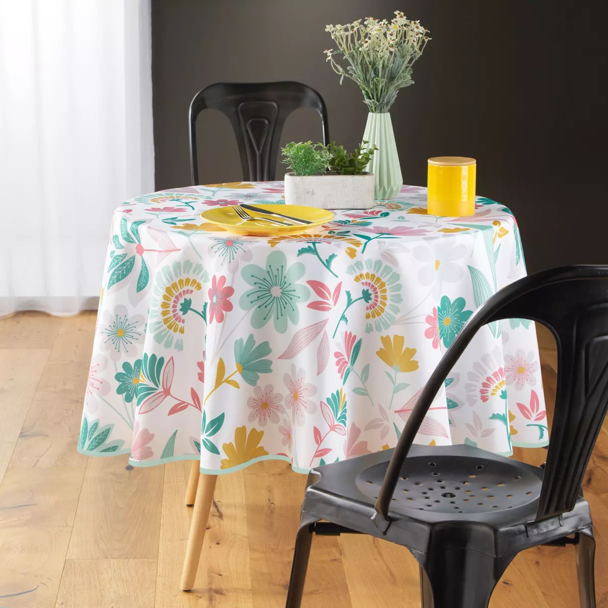 Nappe ronde anti-taches (D180 cm) Indiana Jaune  1