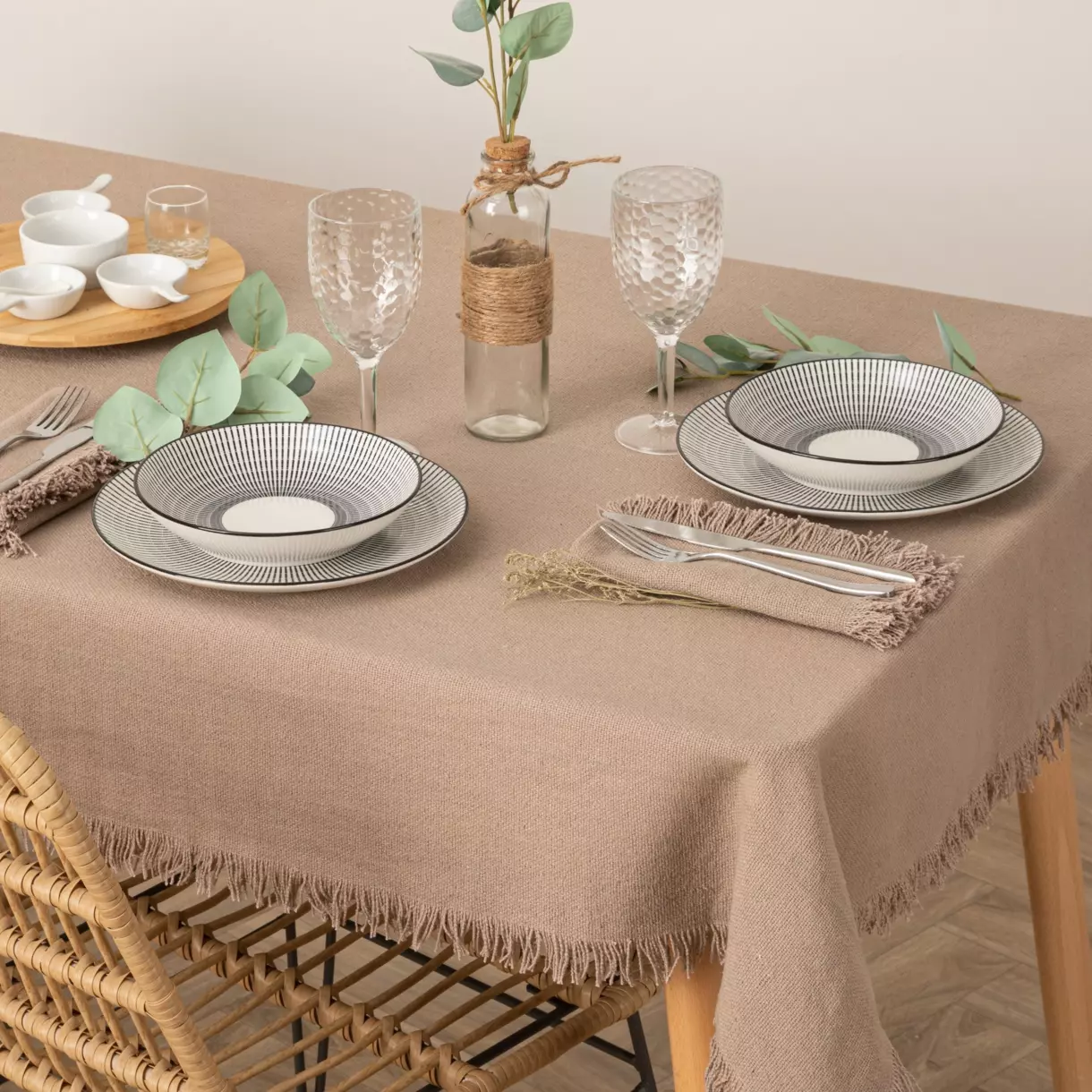 Mantel rectangular en algodón (L250 cm) Maha Beige 1