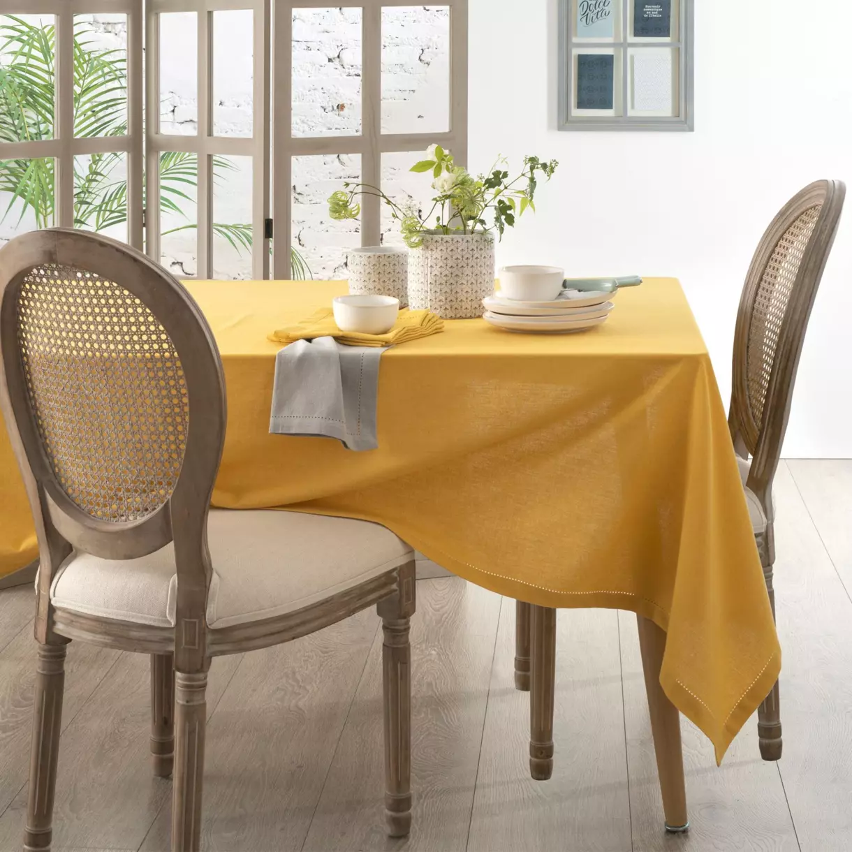 Nappe rectangulaire (L240 cm) Chambray Jaune ocre 1