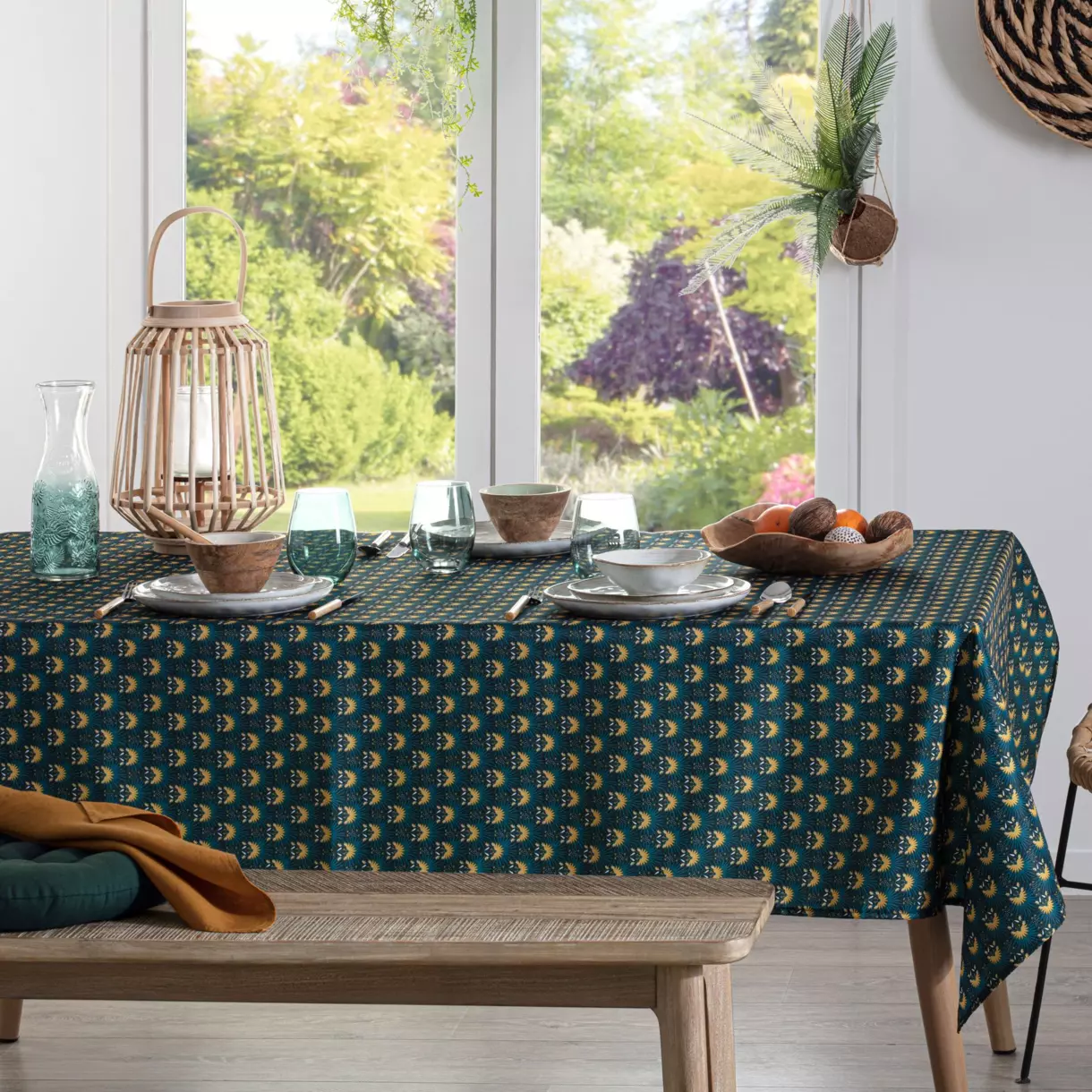 Mantel rectangular anti mancha (L240 cm) Palmita Azul trullo 1