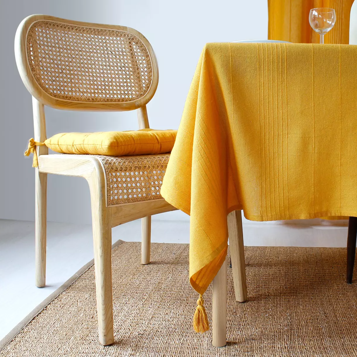 Nappe rectangulaire coton recyclé (L240 cm) Bombay Jaune moutarde 1