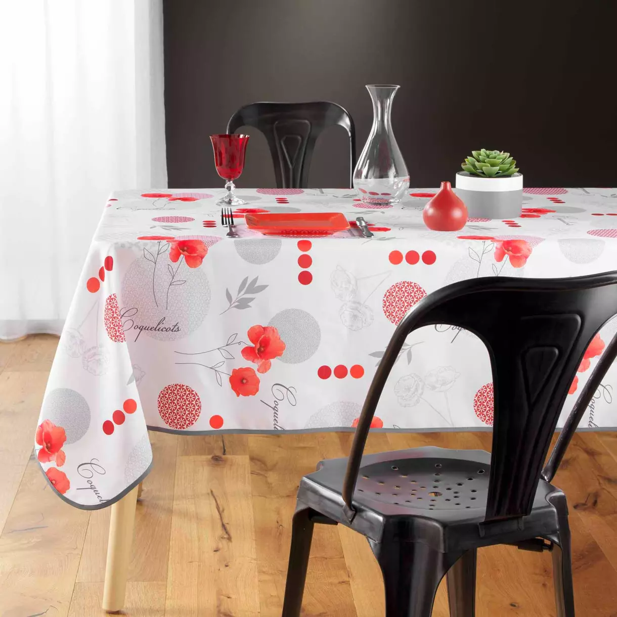 Mantel rectangular anti-mantas (L240 cm) Pavotine Rojo 1