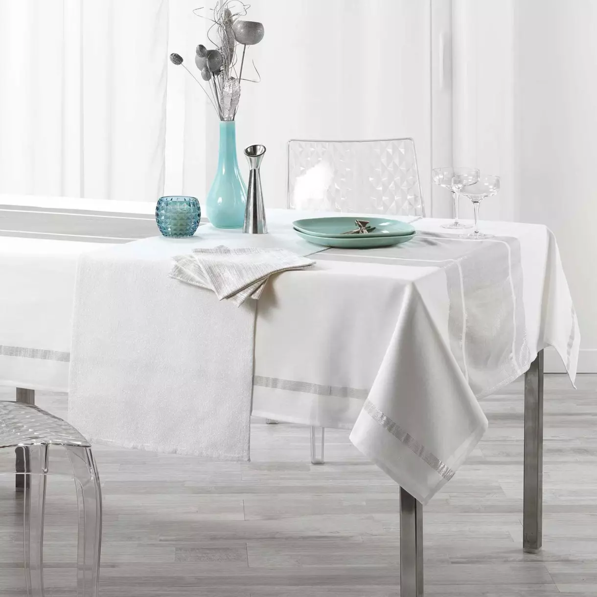 Mantel rectangular algodón (L240 cm) Elegancia Plateado 1