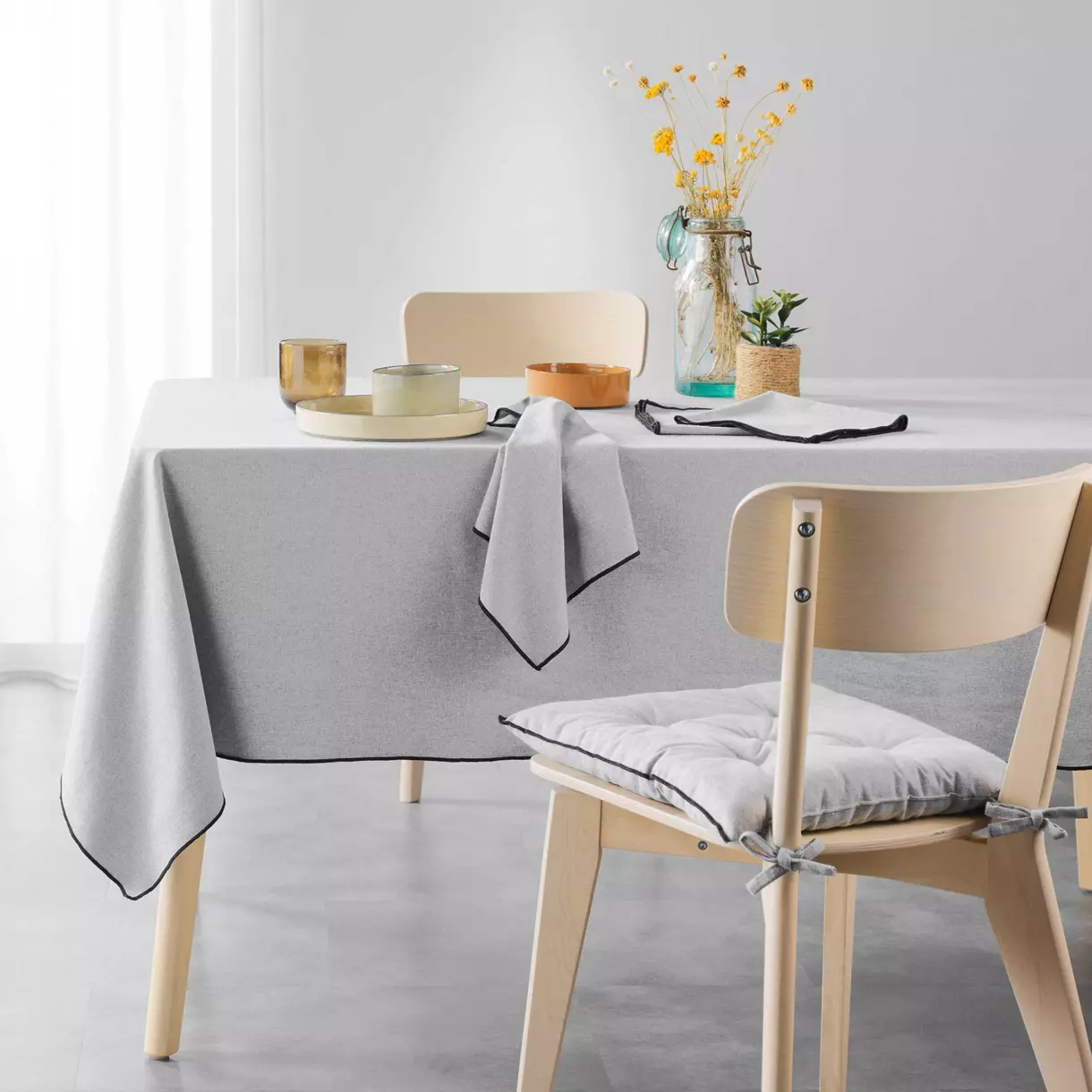 Mantel rectangular algodón reciclado (L240 cm) Mistraline Gris jaspeado 1