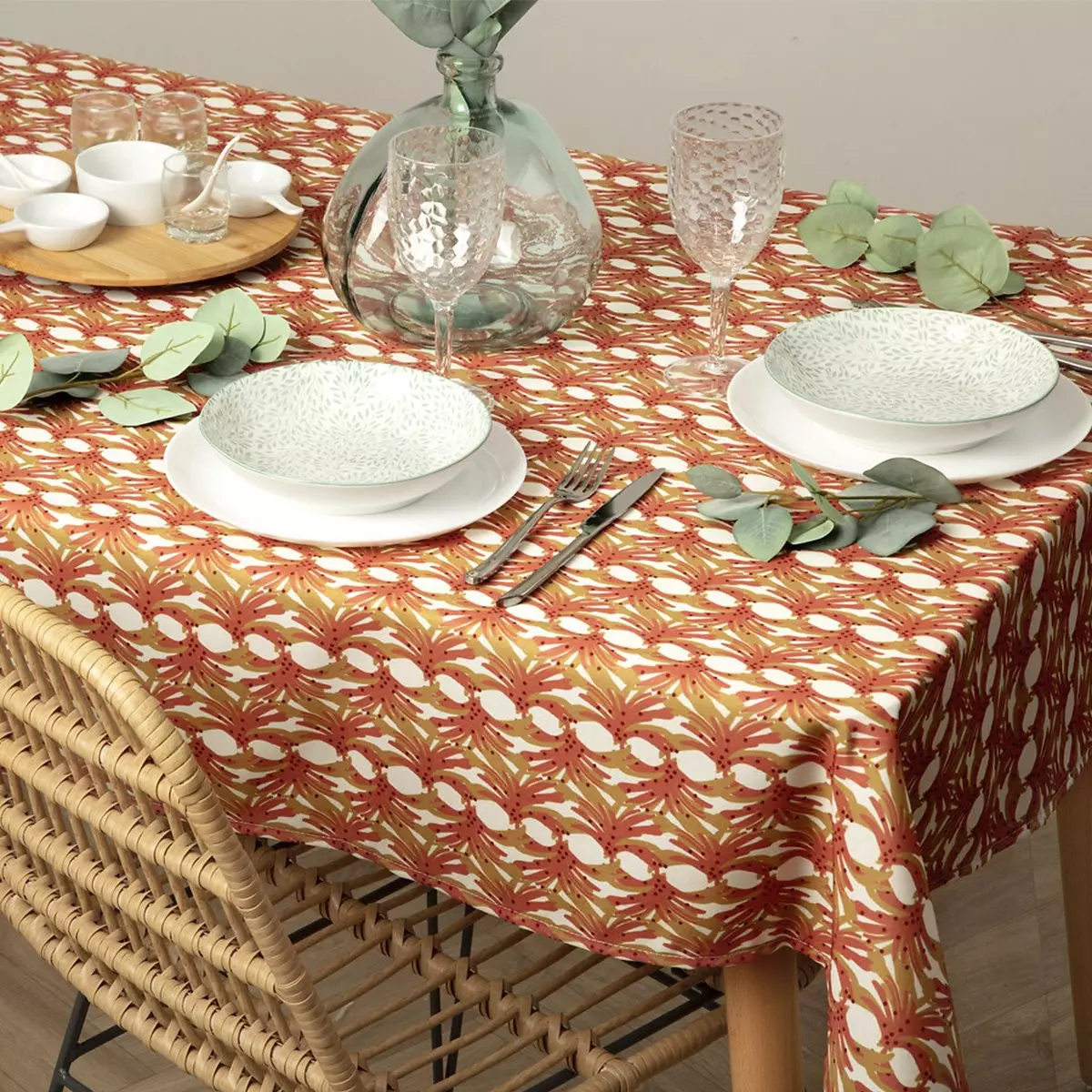 Mantel rectangular anti manchas (L240 cm) Zelie Terracota  1