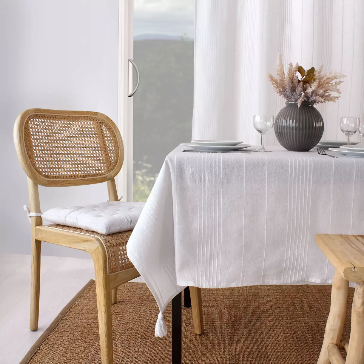 Mantel rectangular en algodón reciclado (L240 cm) Bombay Blanco 1