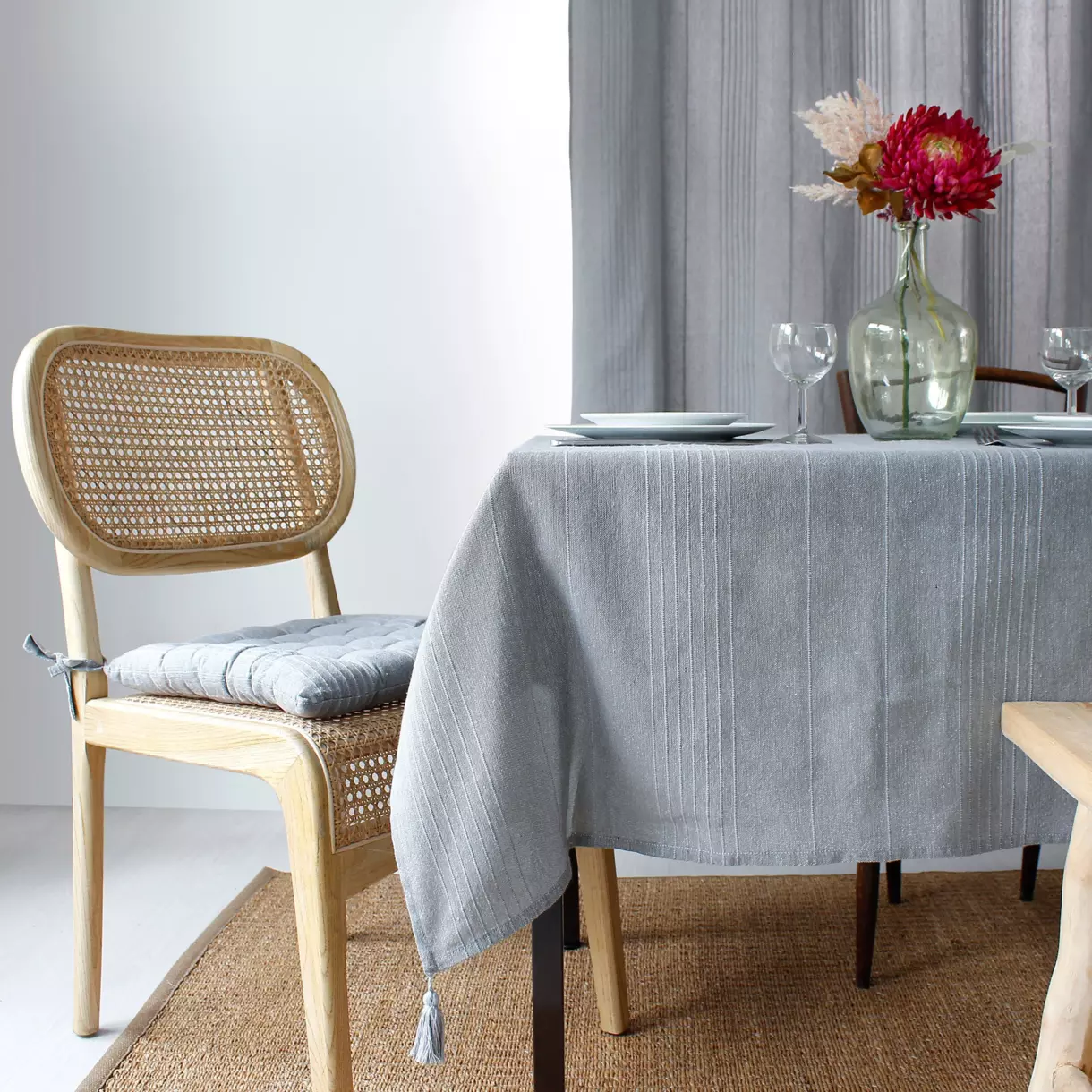 Nappe rectangulaire coton recyclé (L240 cm) Bombay Grise 1