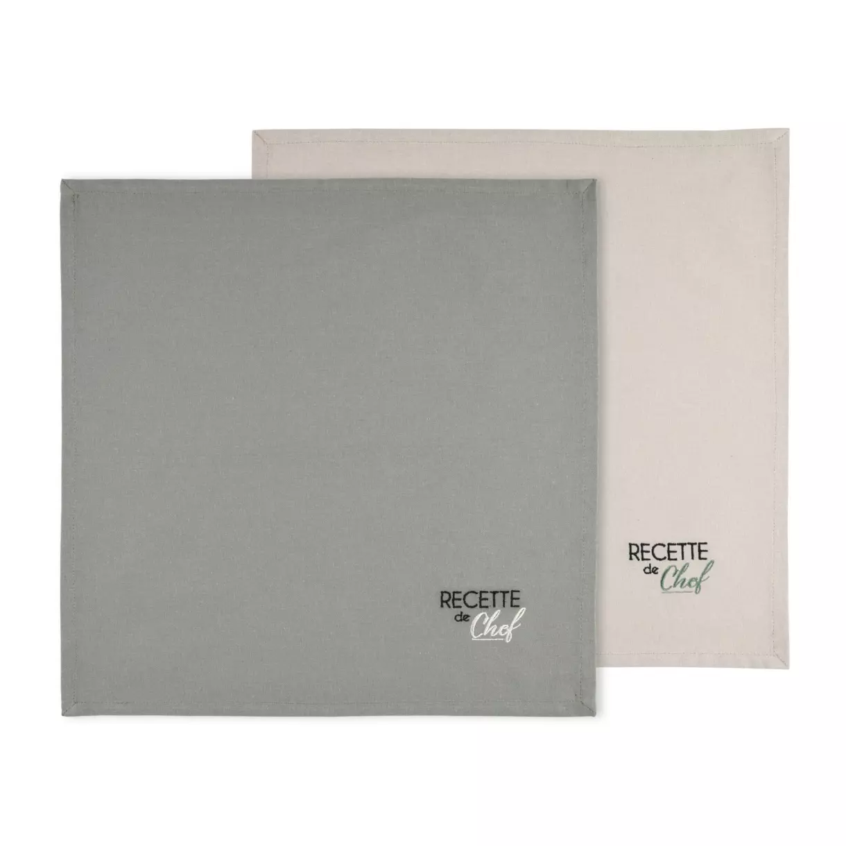 Lot de 2 serviettes coton Duo Vert kaki 1