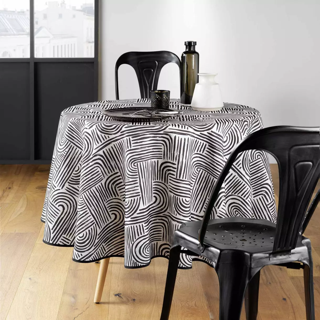 Mantel redondo anti manchas (180 cm) Pandore Negro 1