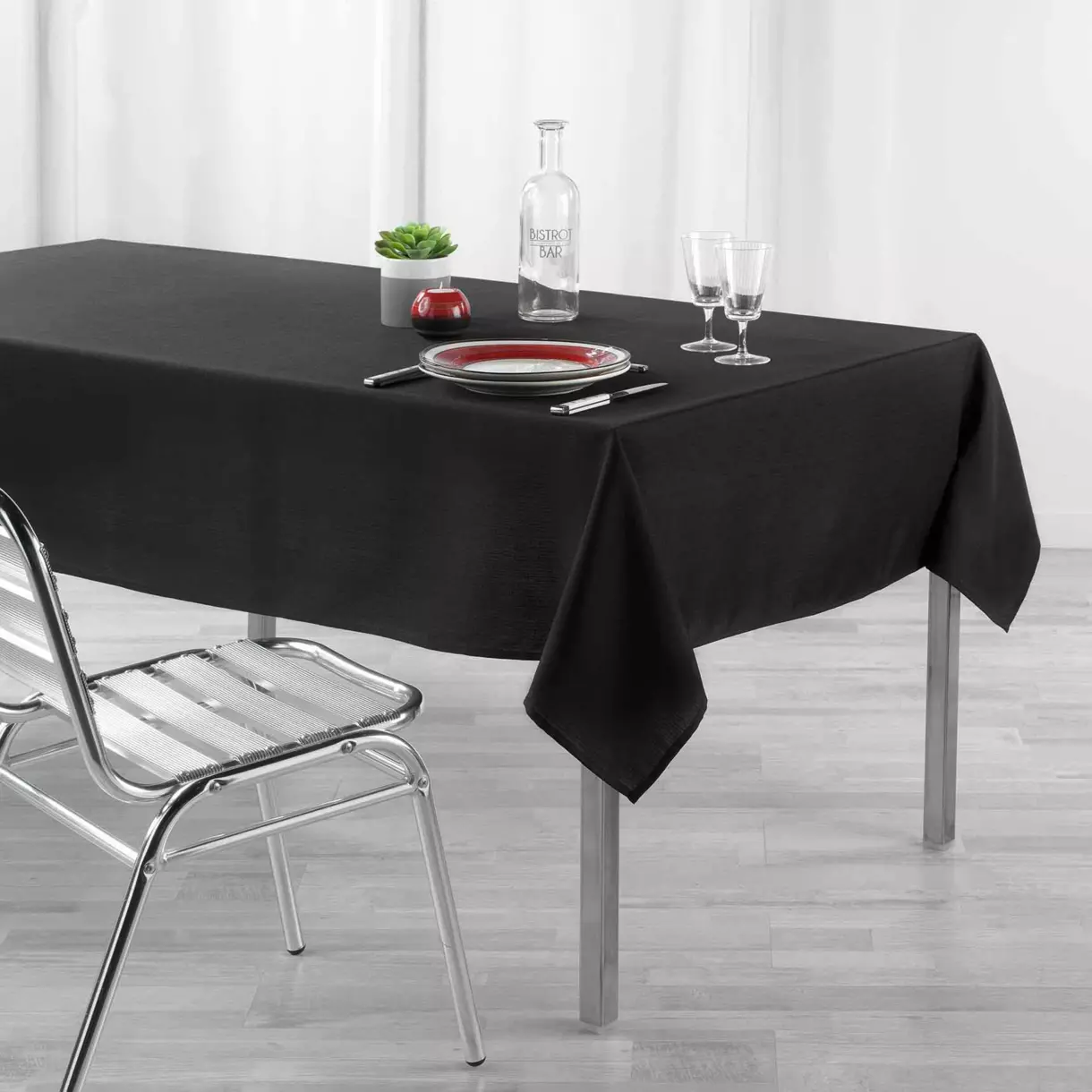 Mantel rectangular revestido (L250 cm) Newton Negro 1