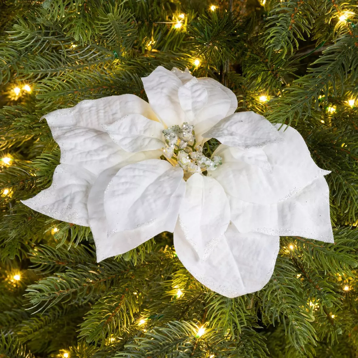 Poinsettia de Noël pailletée sur clip Blanc 1