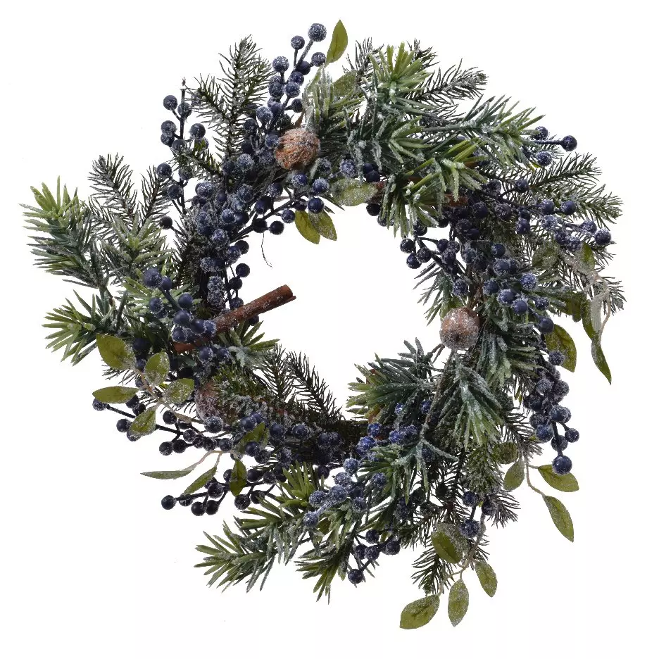 Corona de Navidad decorada Bayas azules D40 cm 1