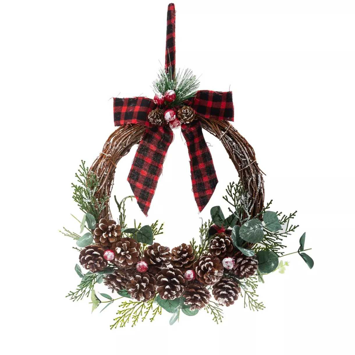 Corona de Navidad Lazos y pias de pino 1