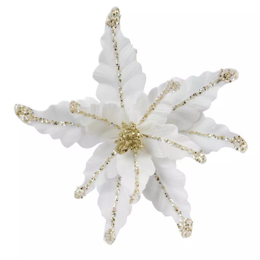 Flor de Navidad sobre varilla Terciopelo Blanco lana 1