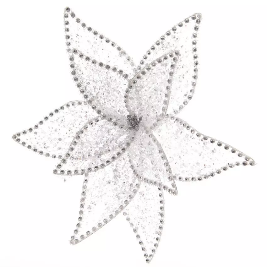 Poinsettia de Noël en strass  sur clip Blanc 1
