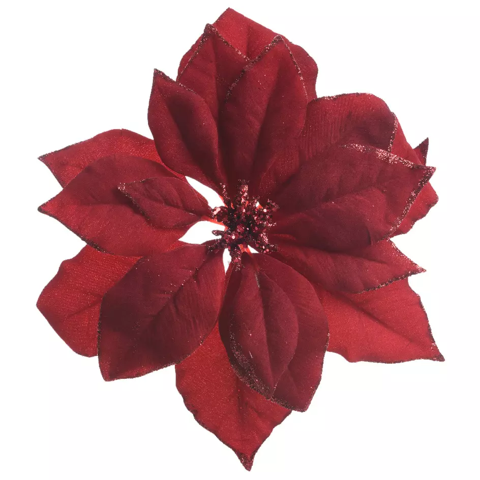 Poinsettia de Navidad de tela con clip Rojo 1