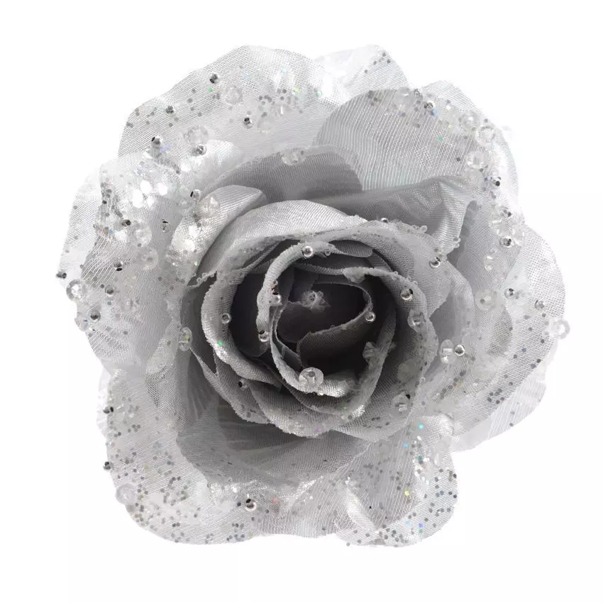 Flor decorativa sobre pinza Rosace Plata 1