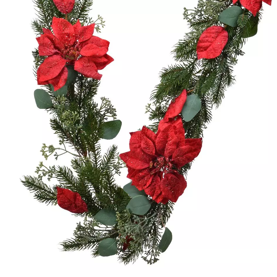 Guirlande décorée Poinsettia Vert 1