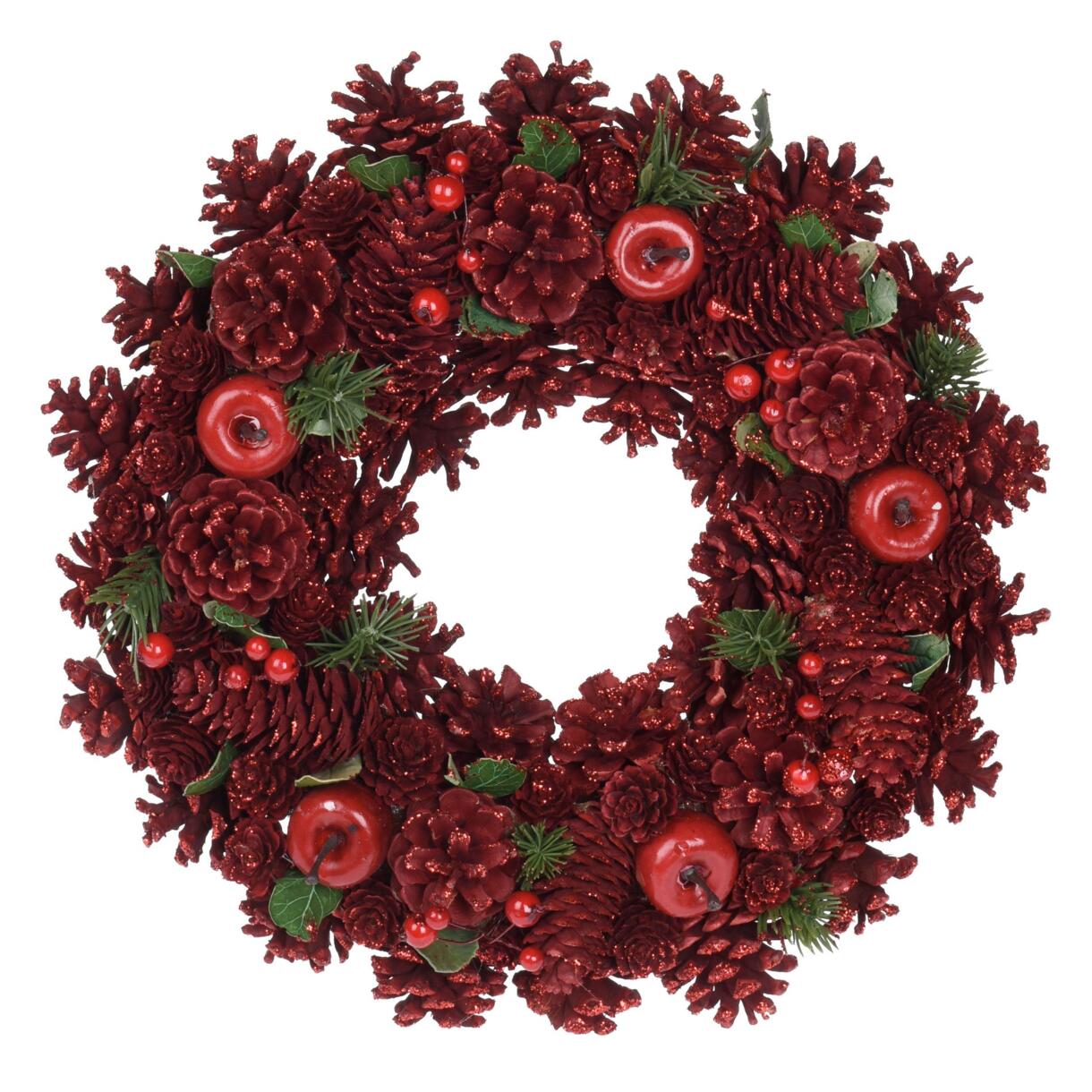 Corona di Natale decorata Pigne Rosso 1