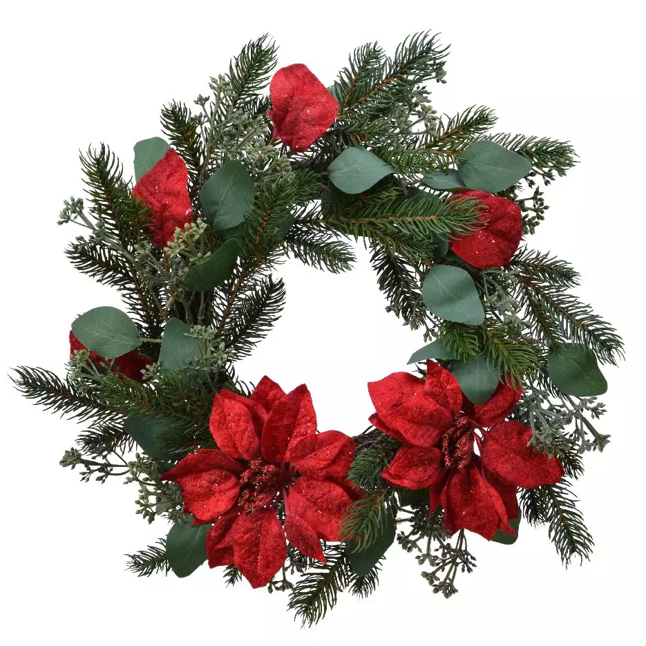 Corona de Navidad decorada Poinsetia D40 cm 1