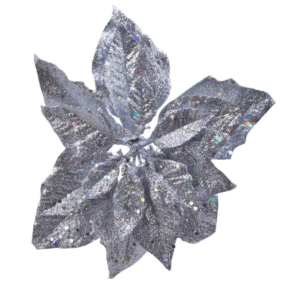 Fiore di Natale glitterate(Ø 23 cm) a clips Argento 1