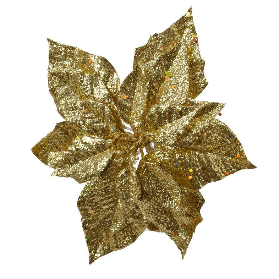 Fiore di Natale glitterate(Ø 23 cm) a clips Oro 1