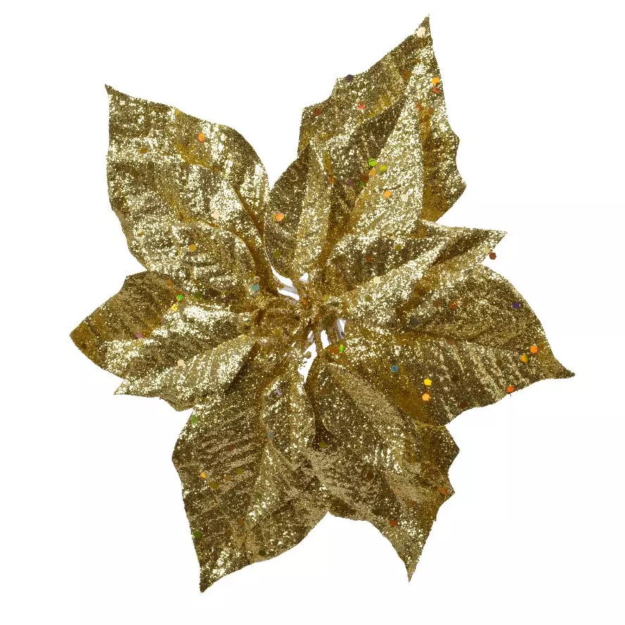 Kerstroos pailleté (D23 cm)  op een clip Goud 1
