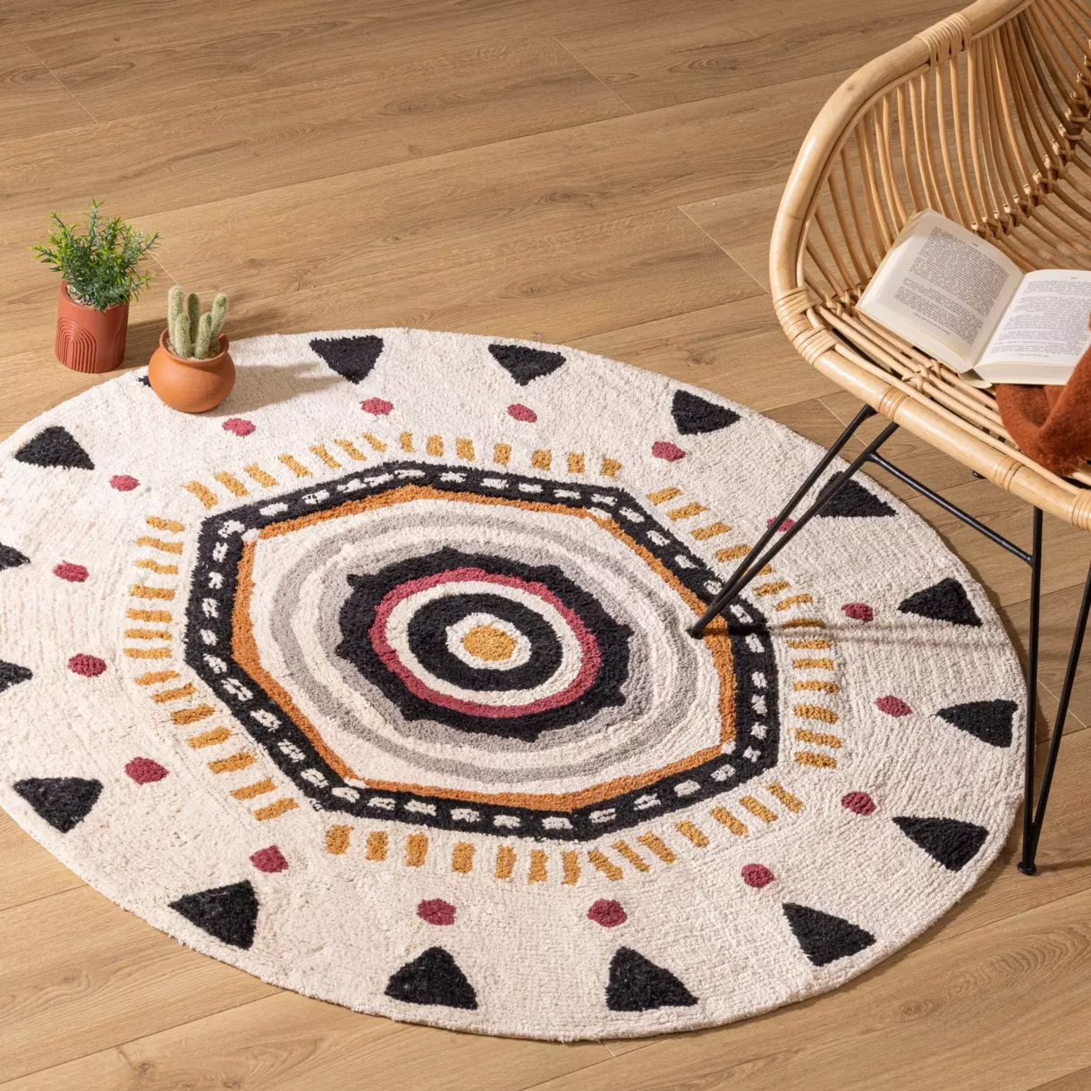 Tapis coton rond (120 cm) Tribal Multicolore 1