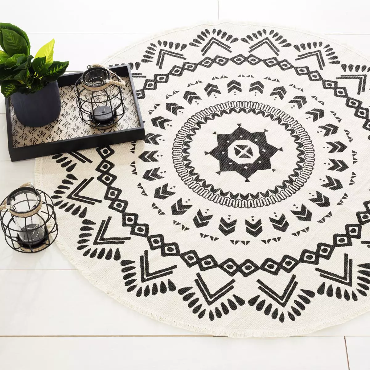 Alfombra algodón (D120 cm) Nomade Negro y Blanco 1