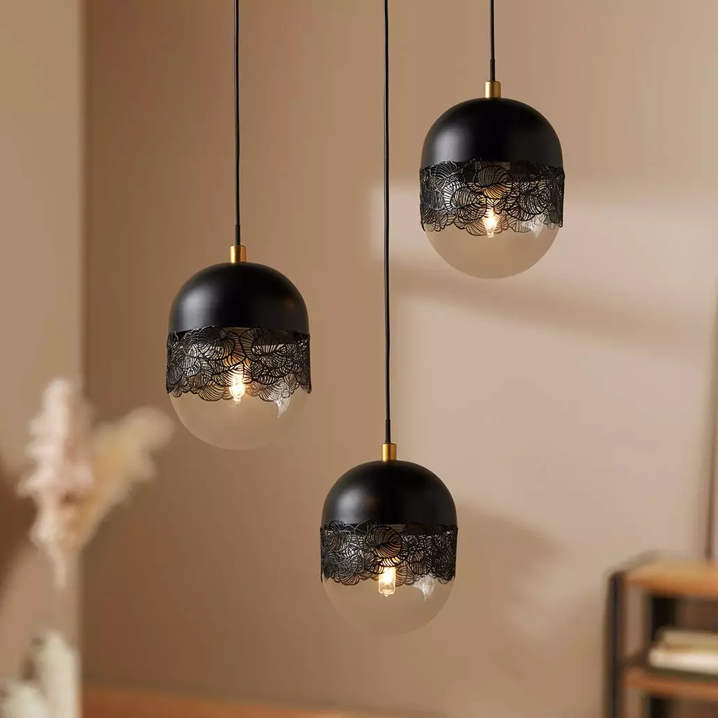 Hangende kant metalen lamp met 3 fittingen (H63 cm) Stilla Zwart