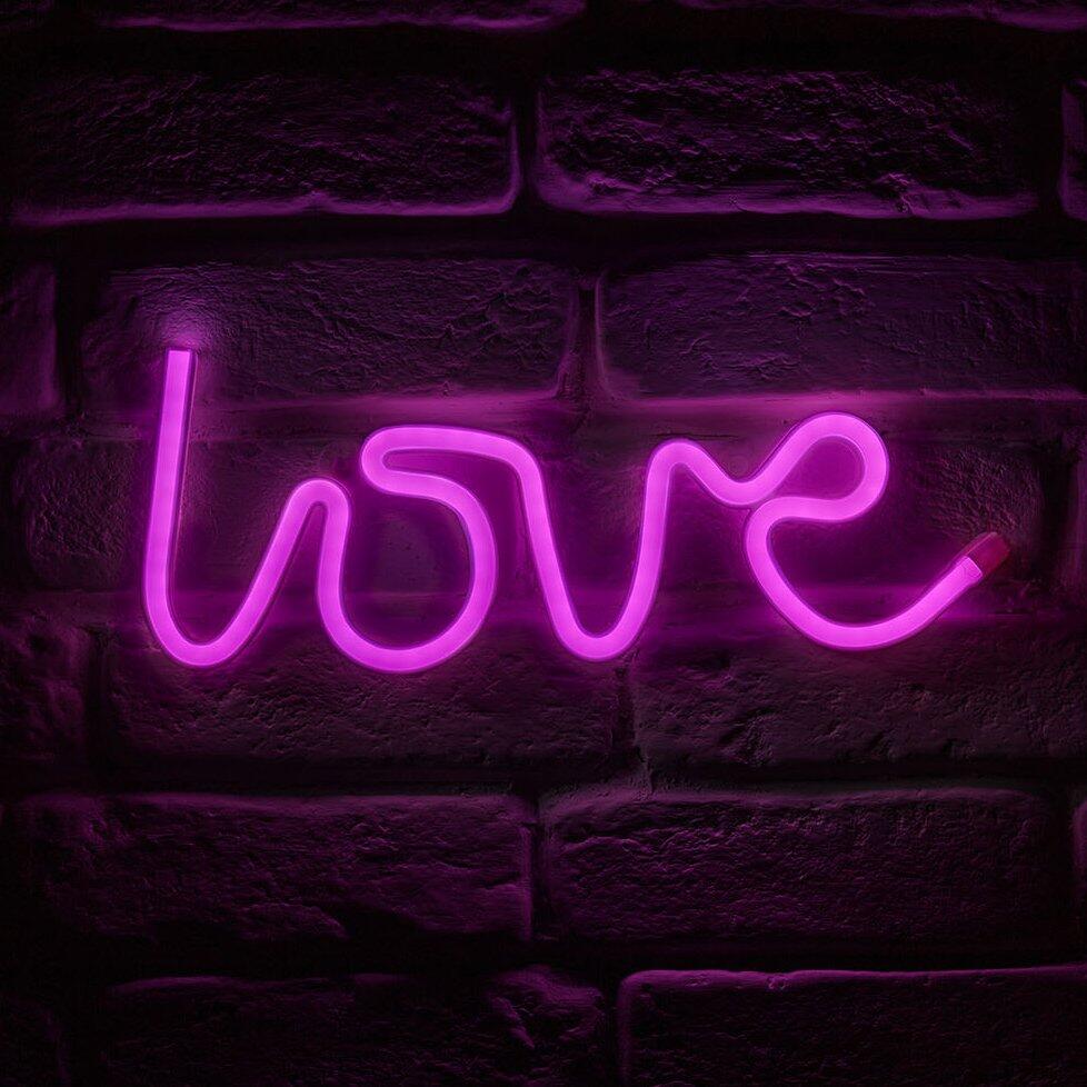 Insegna neon LED Love Rosa a pile 1