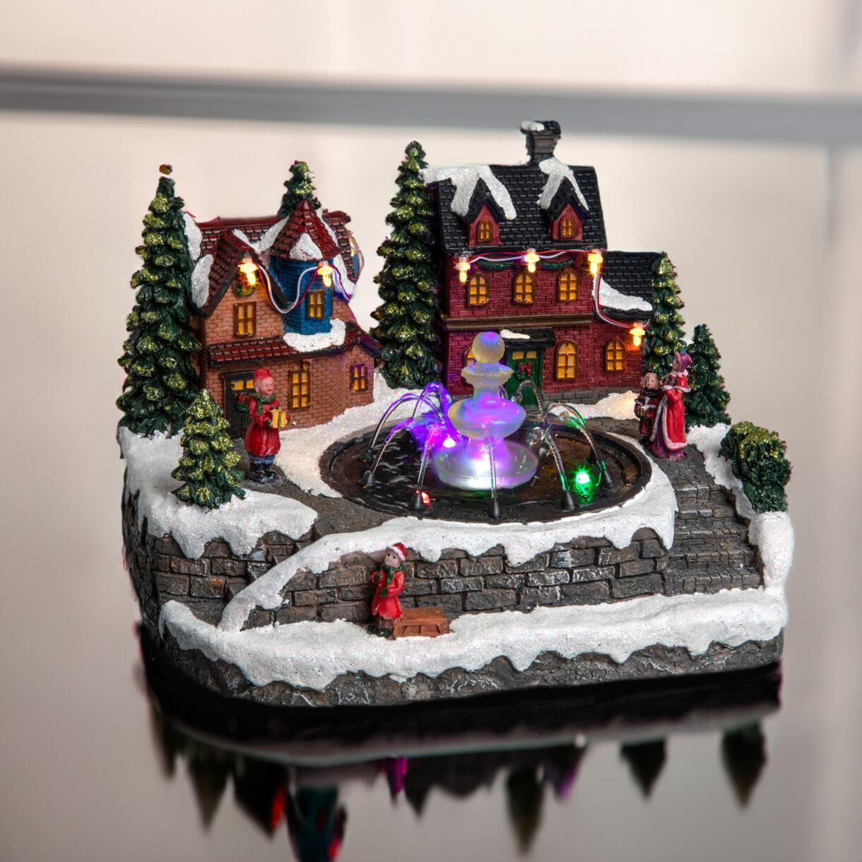 Village de Noël lumineux Maison et fontaine 1