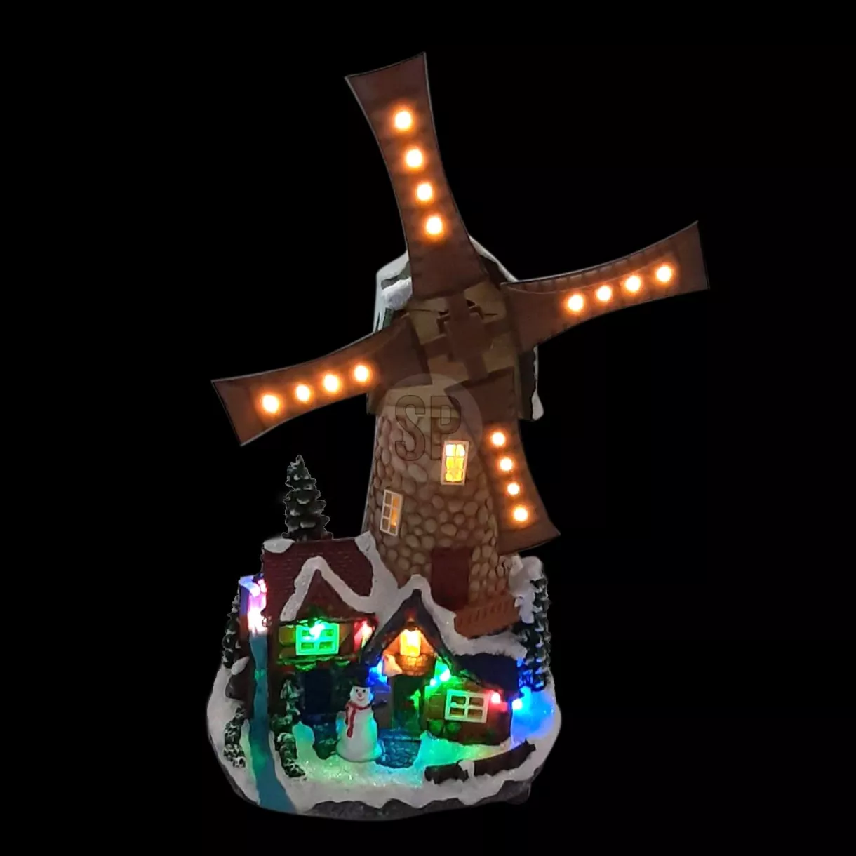 Moulin à vent illuminé et tournant à piles 2