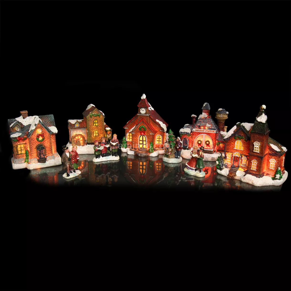 Conjunto completo pueblo iluminado de Navidad escocés 2