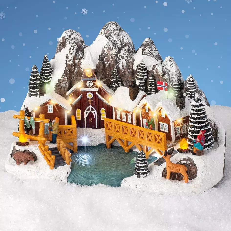 Pueblo de Navidad luminoso y musical Noruega a pilas 1