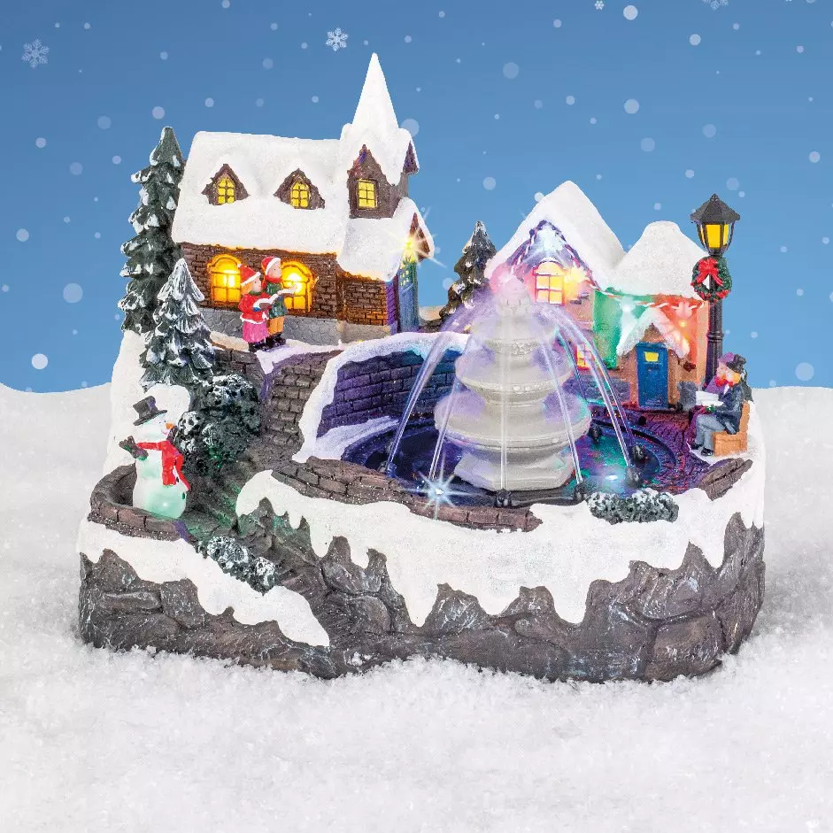 Pueblo de Navidad luminoso y musical Fuente iluminada 1