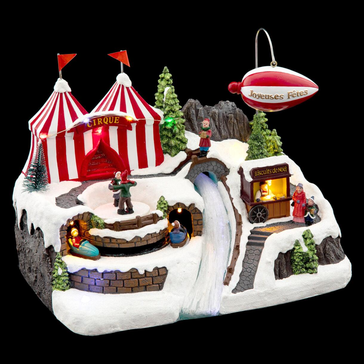Villaggio di Natale luminoso tenda circo e dirigibile