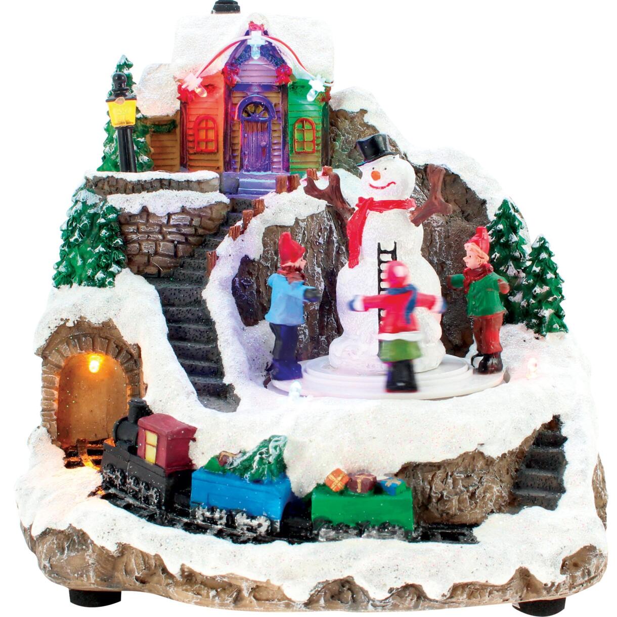 Pueblo de Navidad luminoso con pilas Niños y muñeco de nieve	 1
