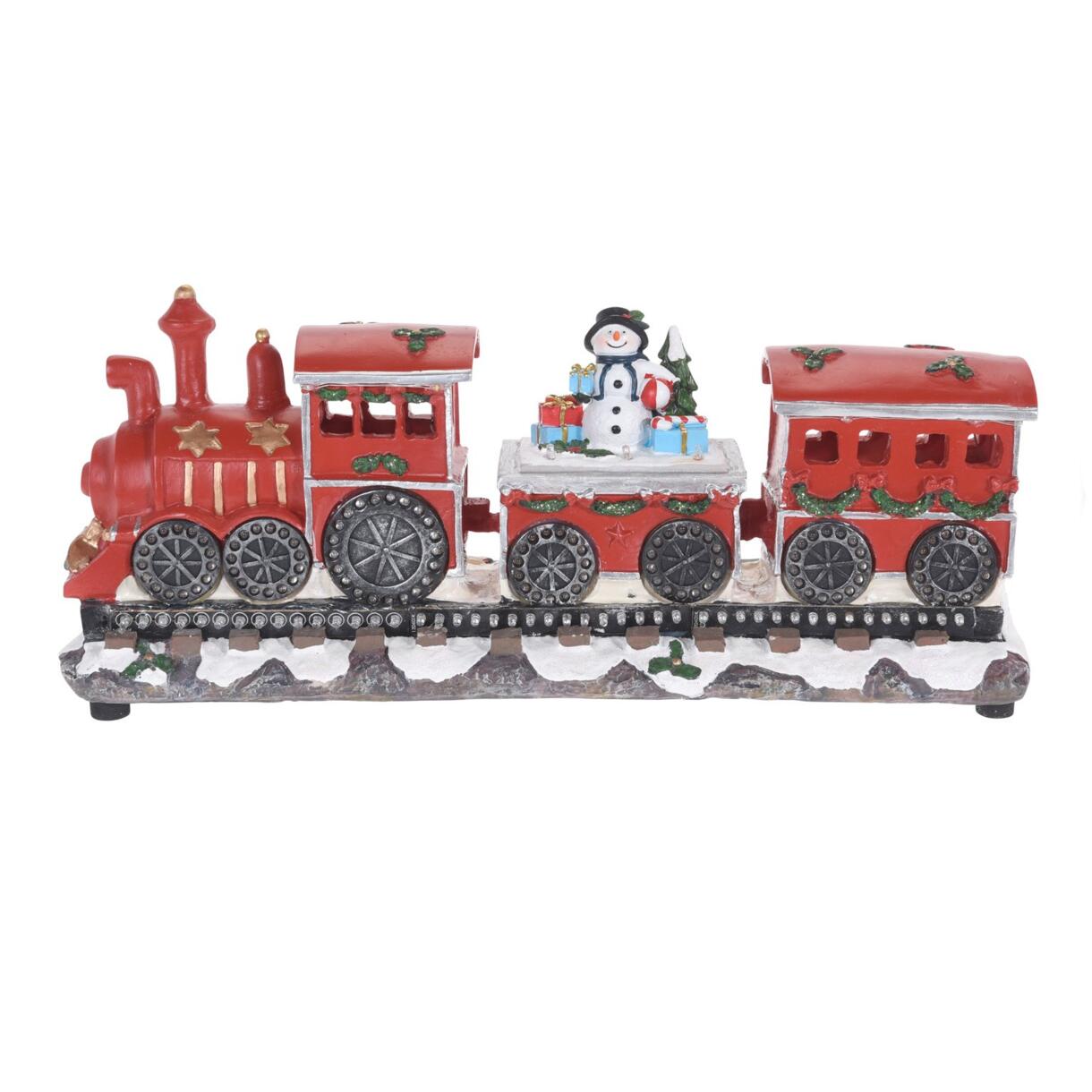 Decoratieve trein Verlichte locomotief met sneeuwpop 1
