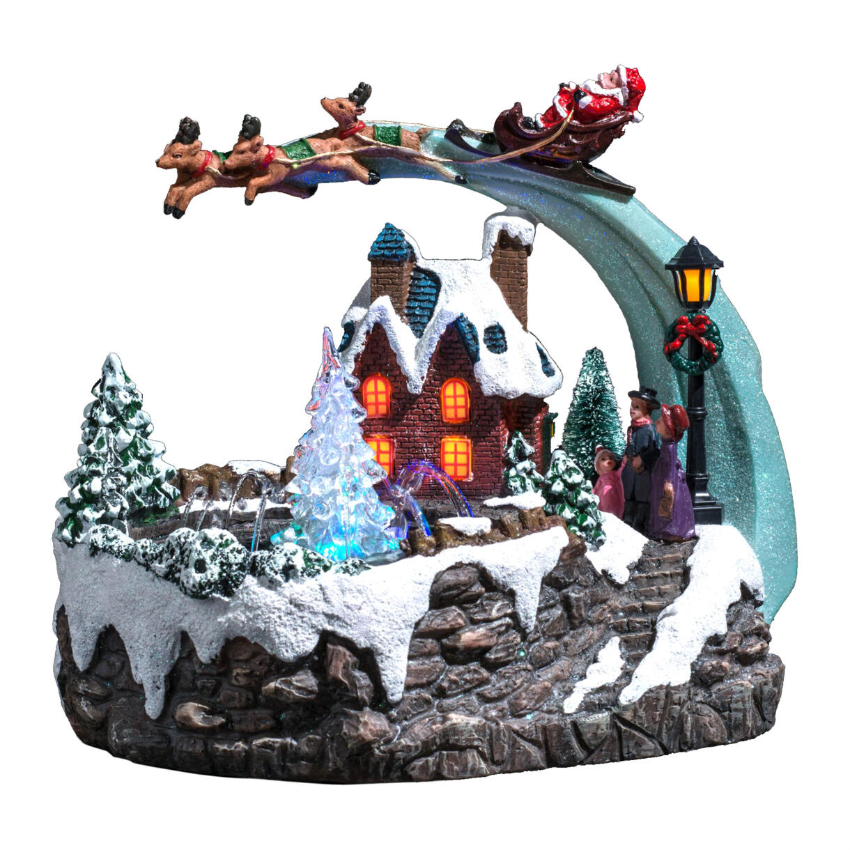 Villaggio di Natale luminoso e musicale Babbo Natale e fontana 1