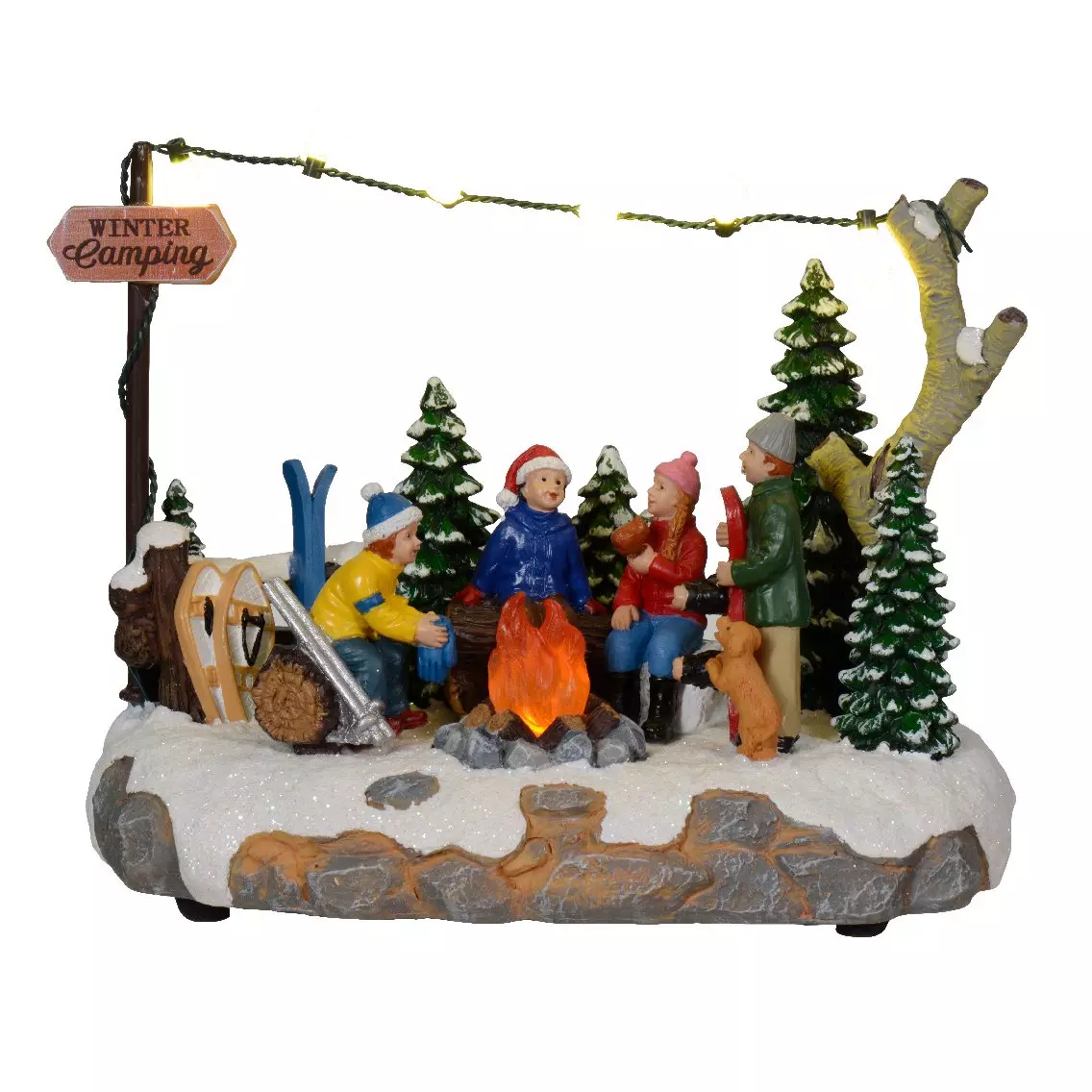 Scène de vie illuminée à piles Camping en hiver 1
