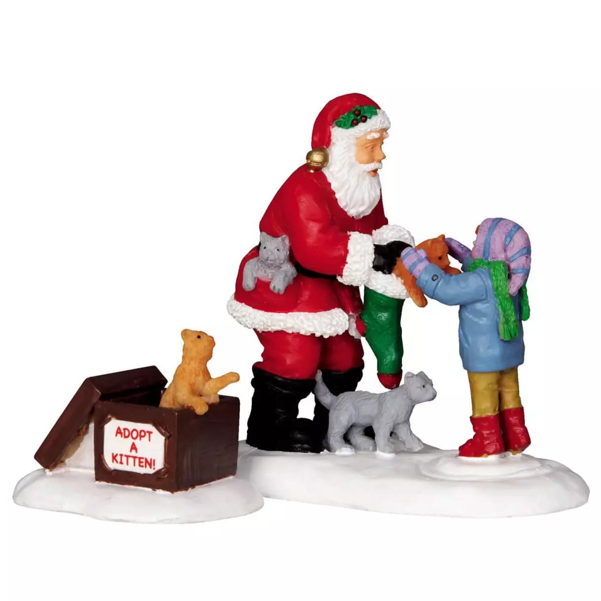 Personajes Lemax papa noel y gatitos