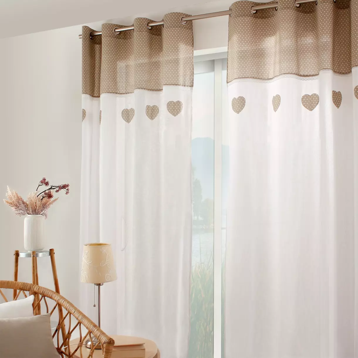 Visillo (140 x Alto 240 cm) Corazón Etamine Topo 1